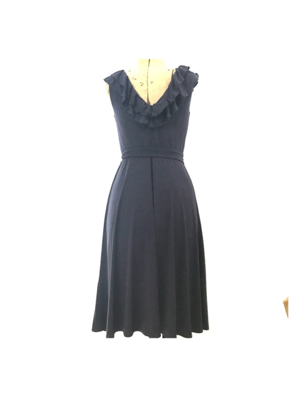 Suzi Chin for Maggy Boutique Black Ruffle V-Neck Midi Dress